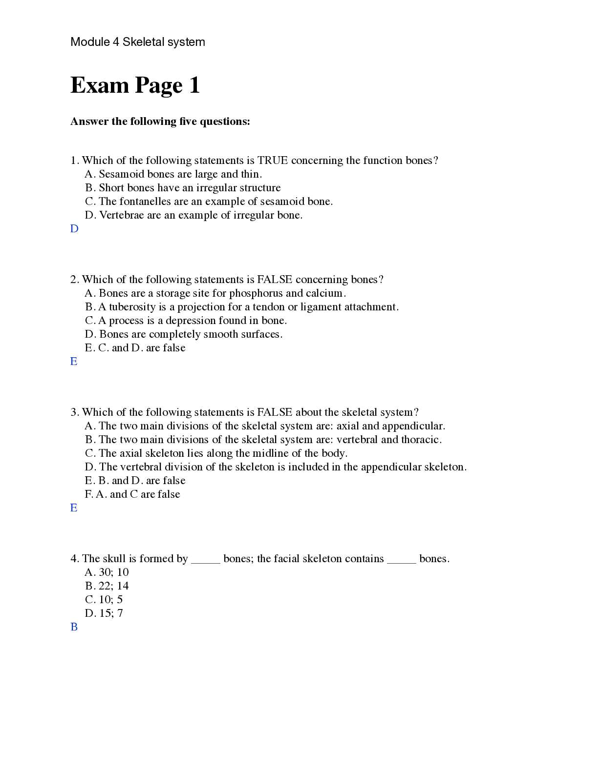 portage learning exam answers anatomy and physiology