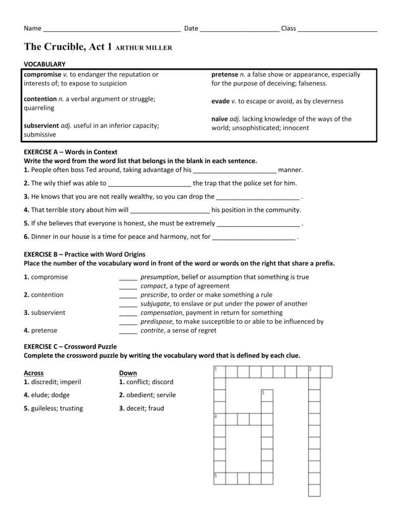 crossword clues the crucible answers