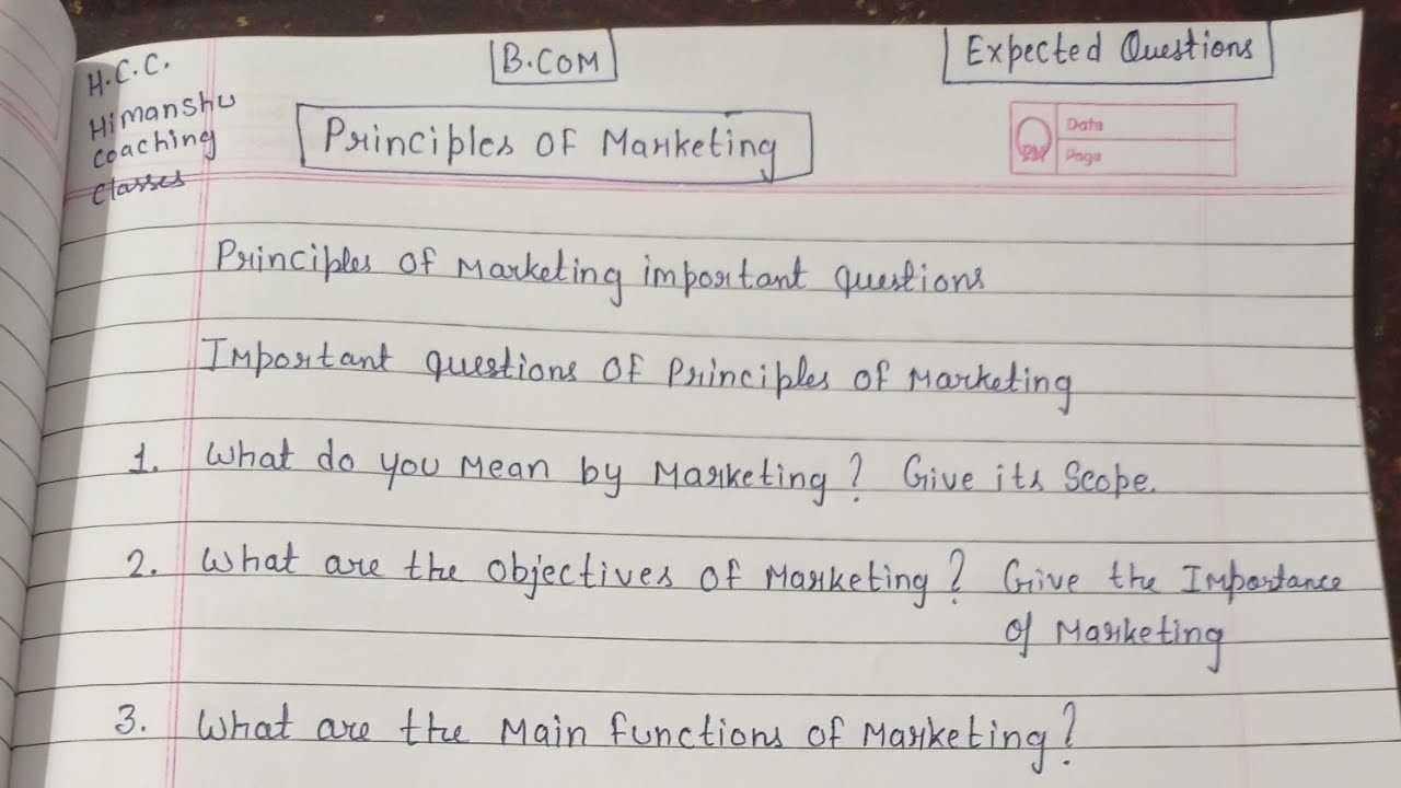 principles of marketing sample exam questions and answers