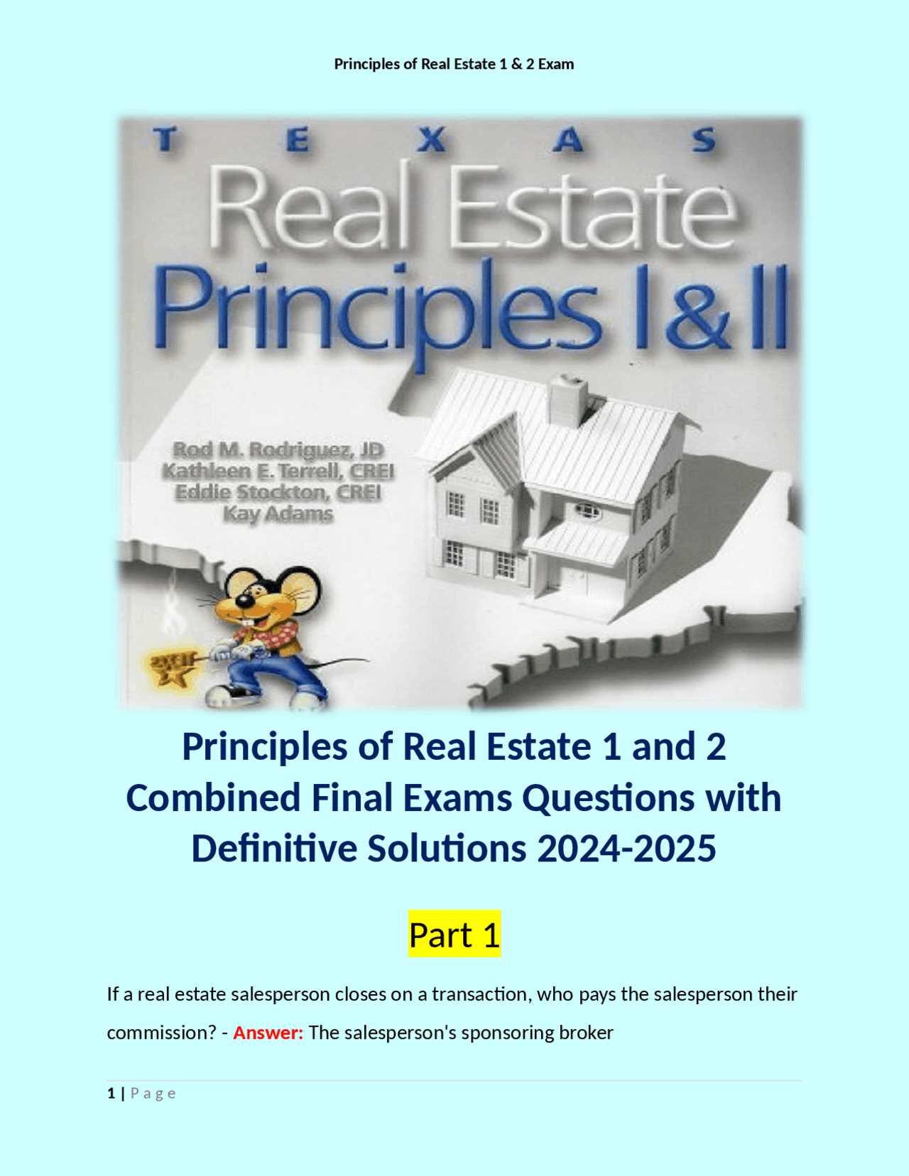 principles of real estate 1 exam answers