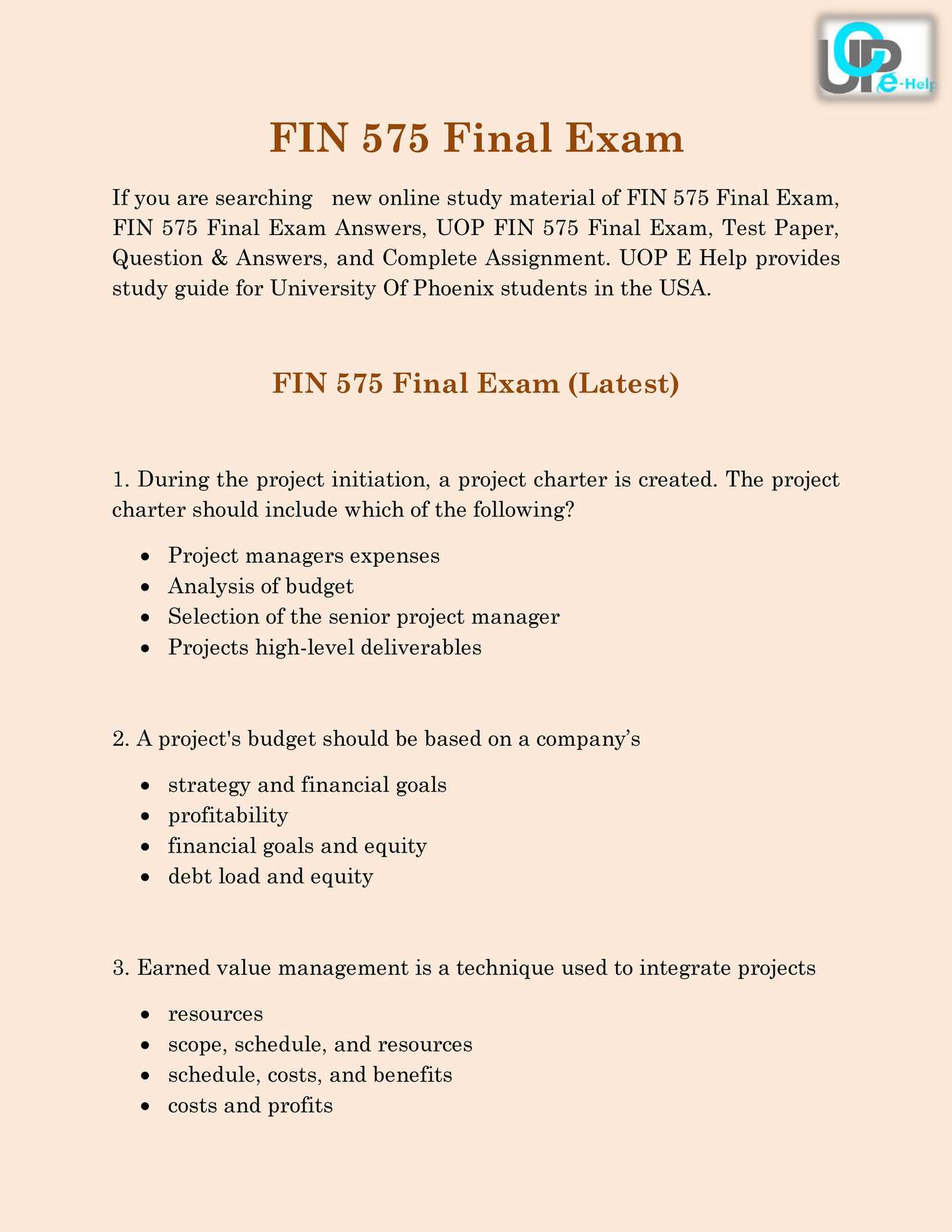 project management exam answers