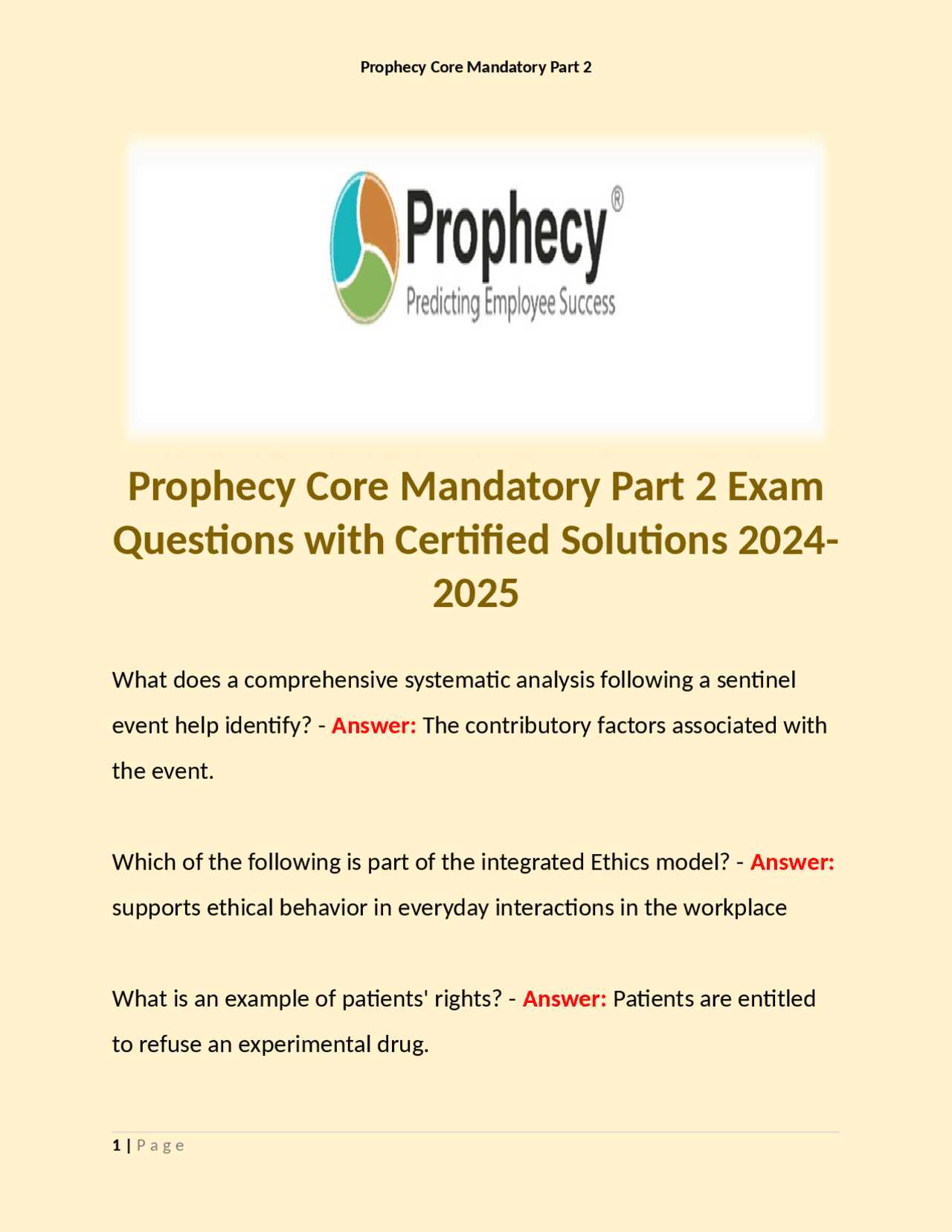 prophecy exam answers