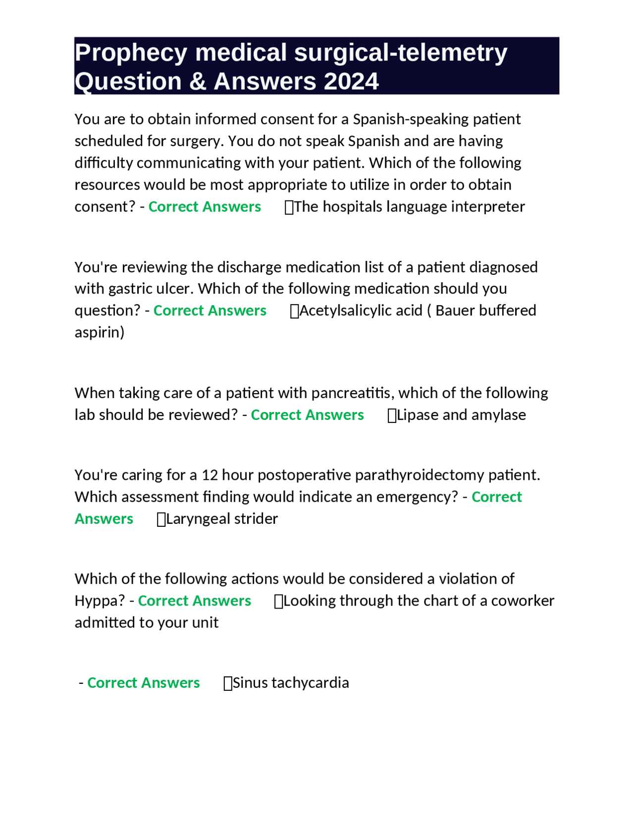 prophecy medical surgical exam a v1 answers