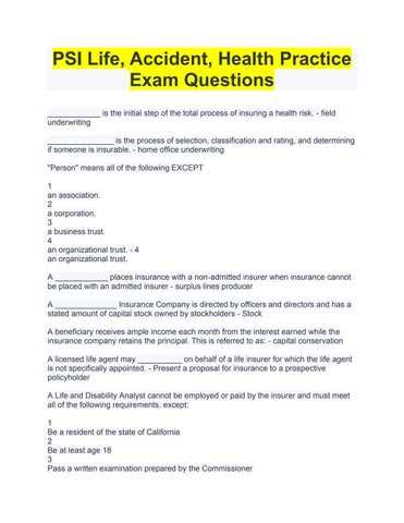 psi property and casualty exam answers