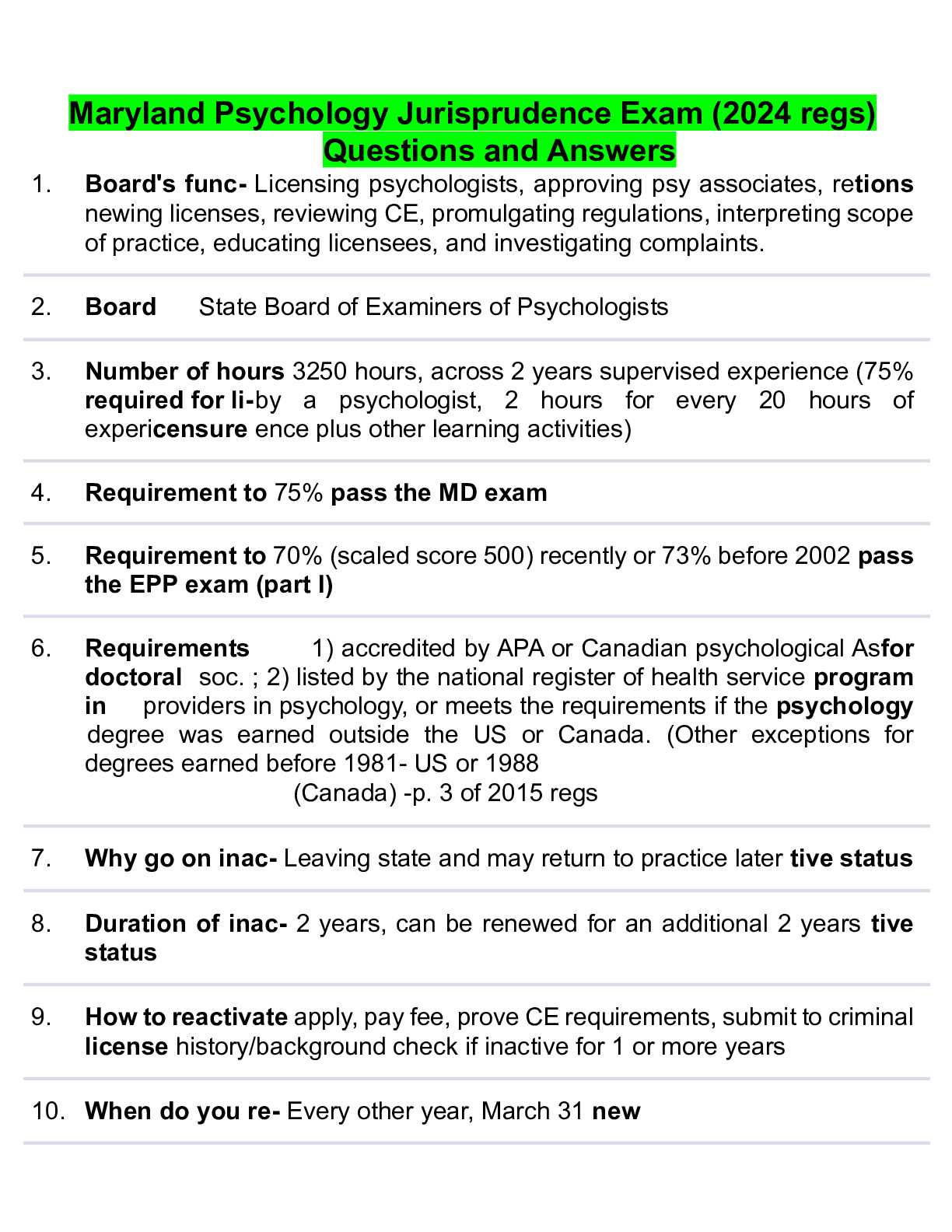 psychology exam answers