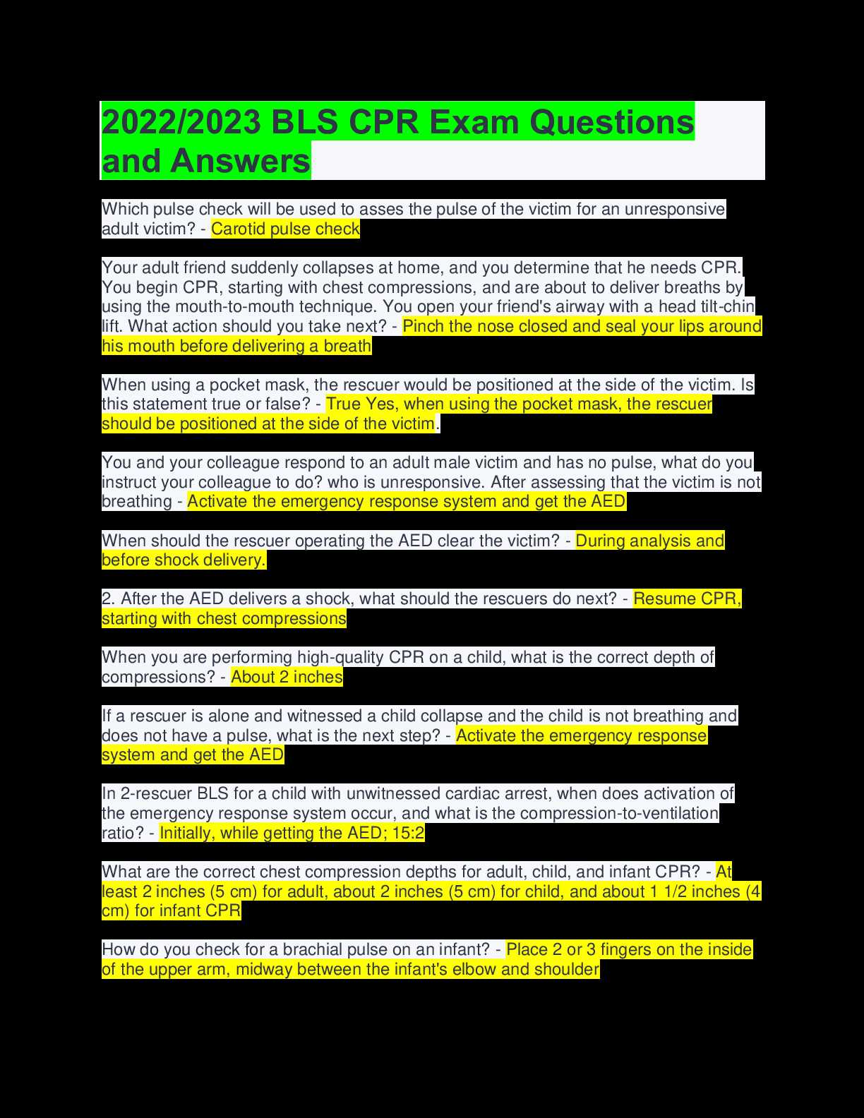 american red cross bls final exam answers