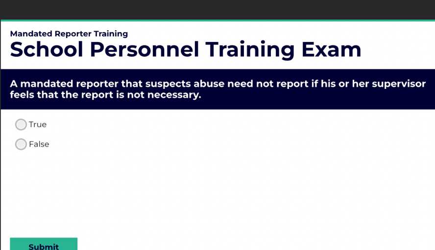 mandated reporter general training exam answers