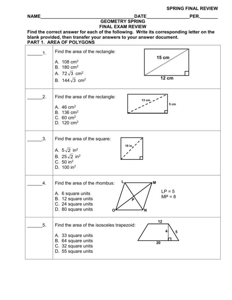 geometry semester exam review answers