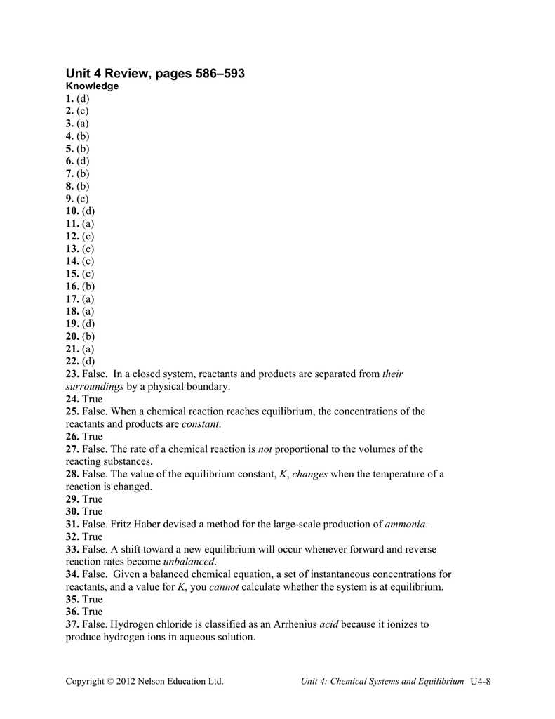 chemistry unit 4 review answers