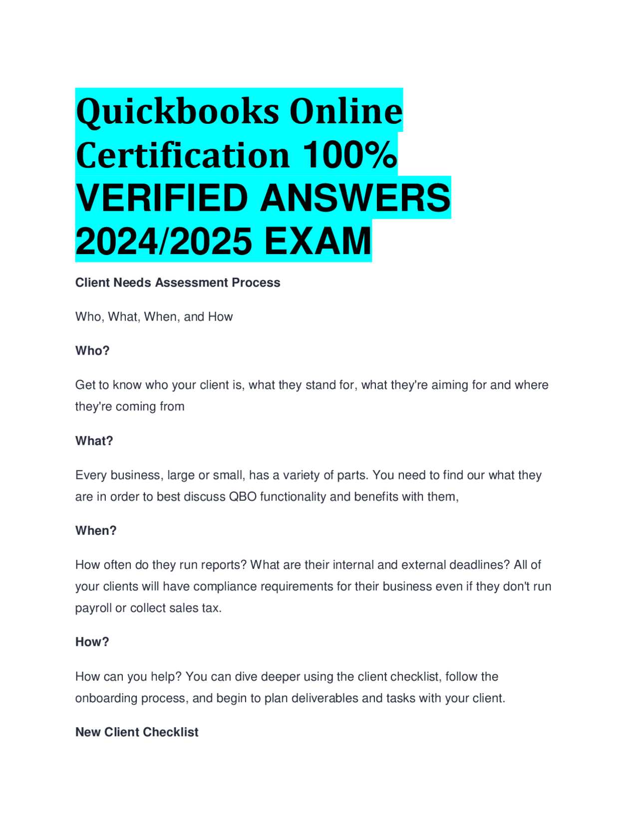 quickbooks online certification exam answers