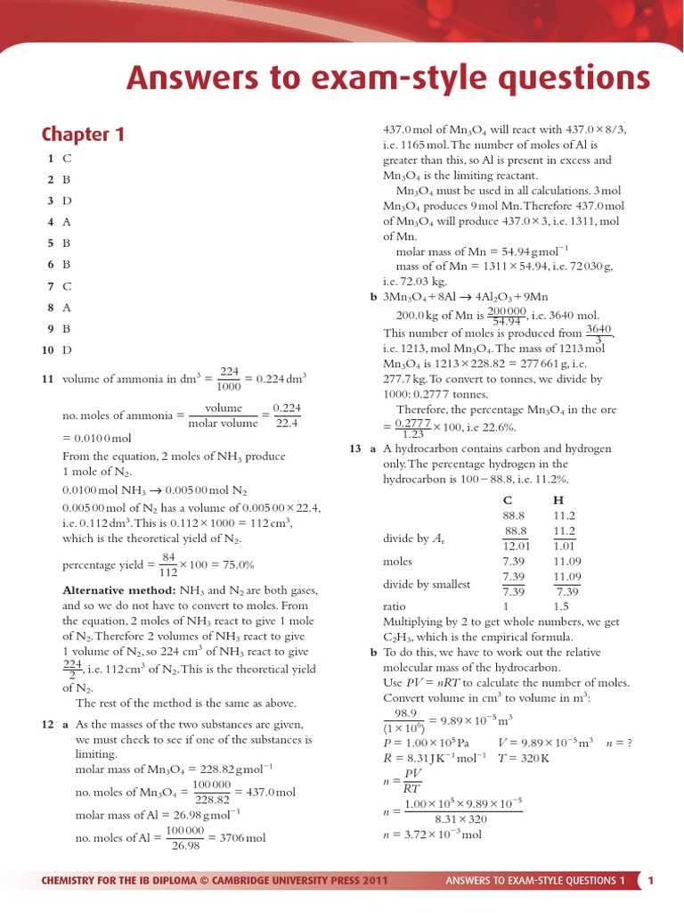 practice exam style questions. chemistry for the ib answers