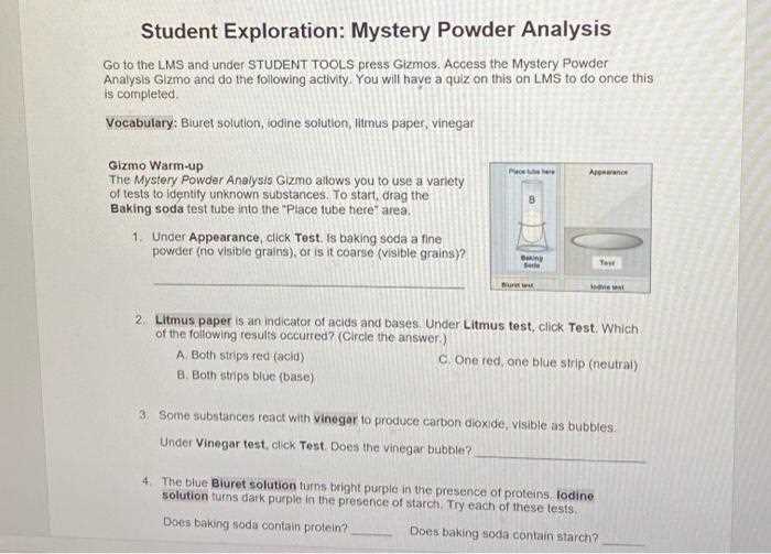 mystery powder analysis gizmo answer key