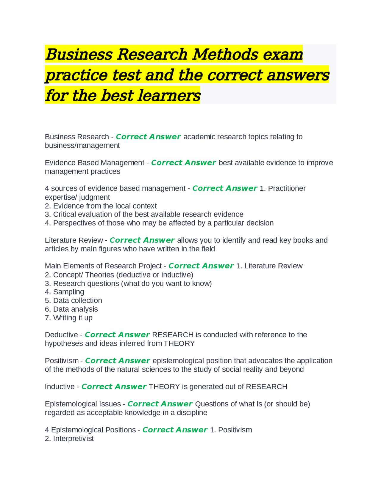 research methods final exam questions and answers