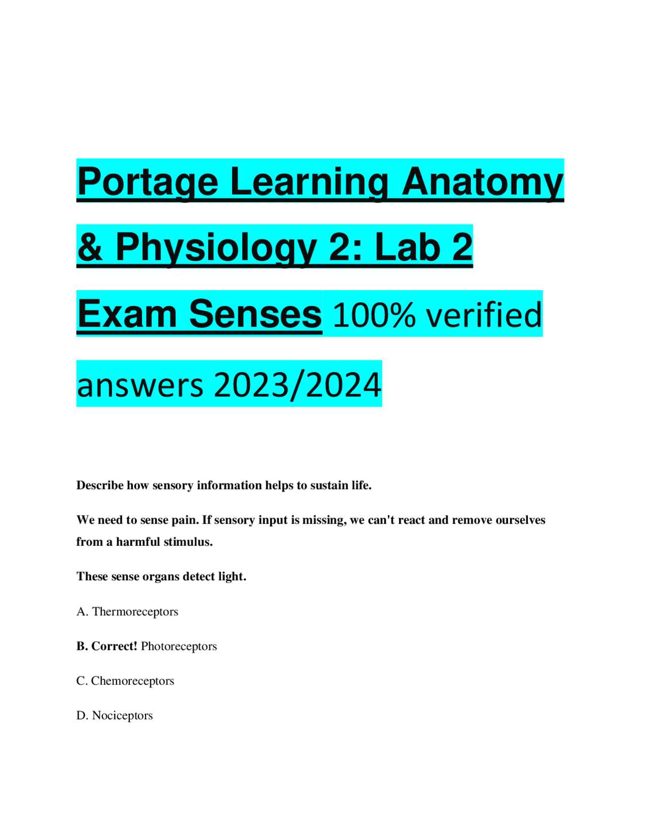 portage learning exam answers anatomy and physiology