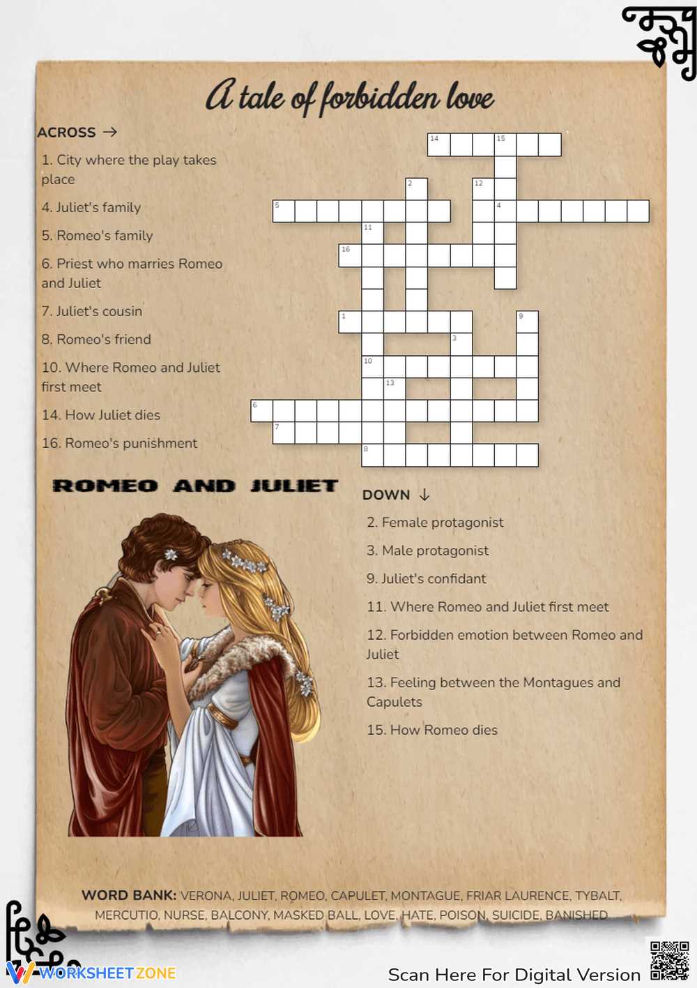 romeo and juliet crossword puzzle answers