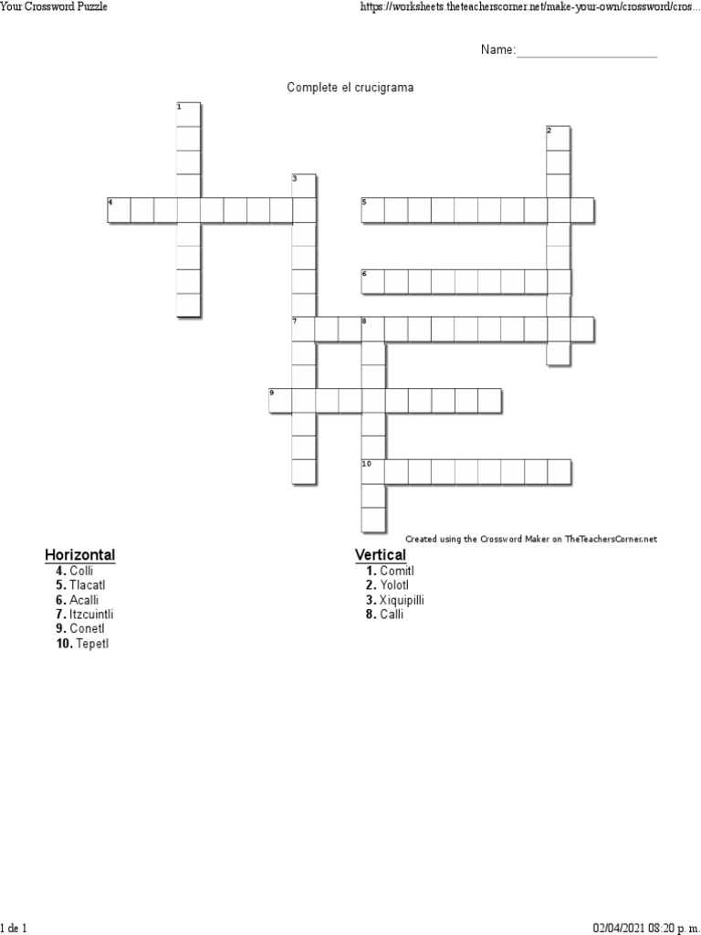 crucigrama crossword puzzle answers