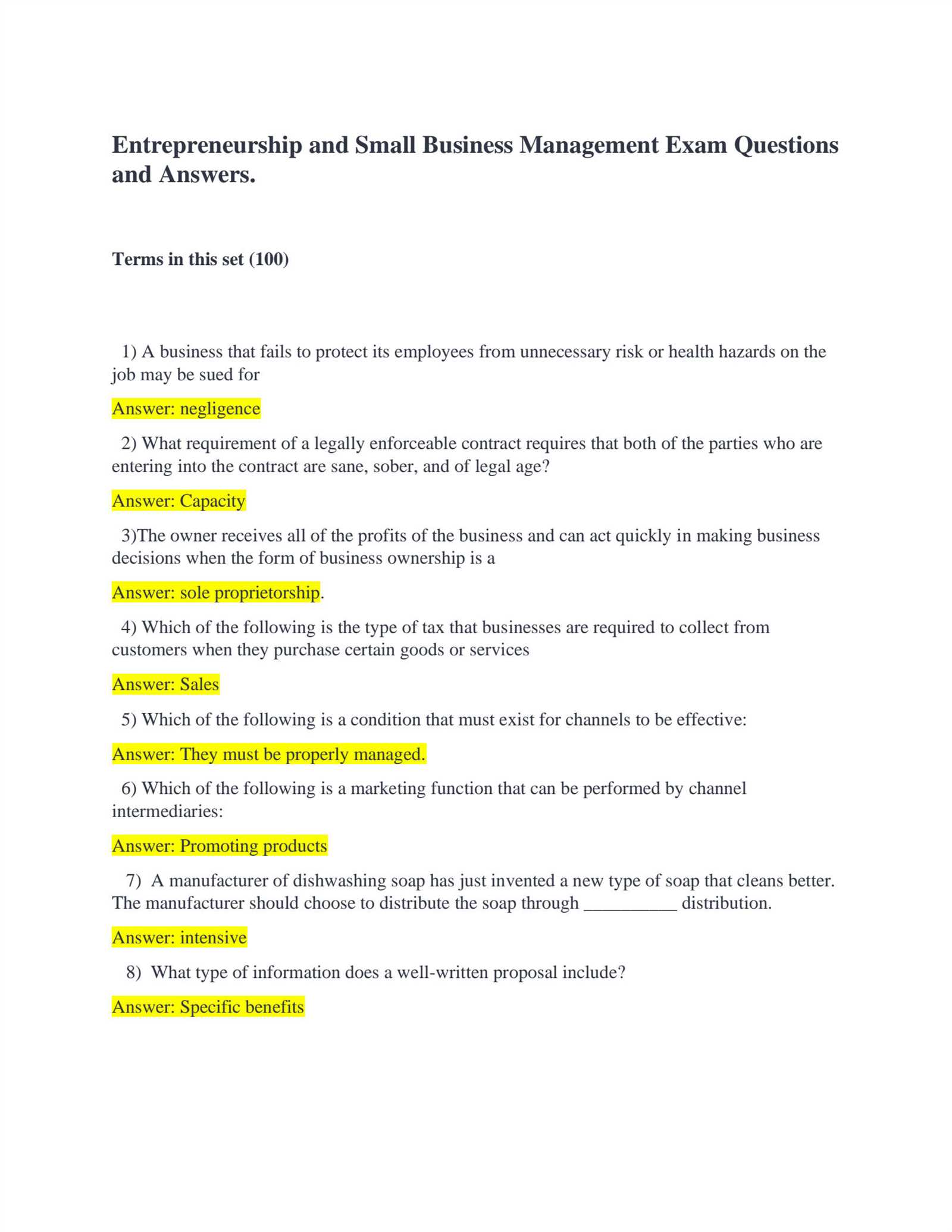 business administration exam questions and answers