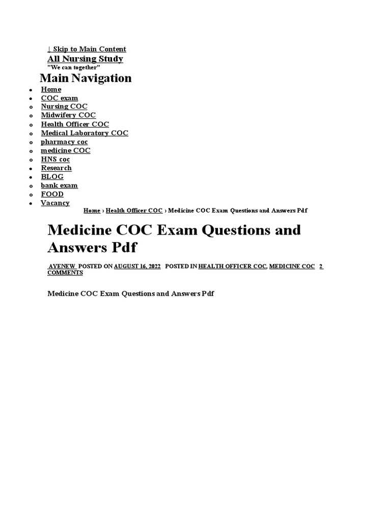 bsc nursing coc exam questions and answers