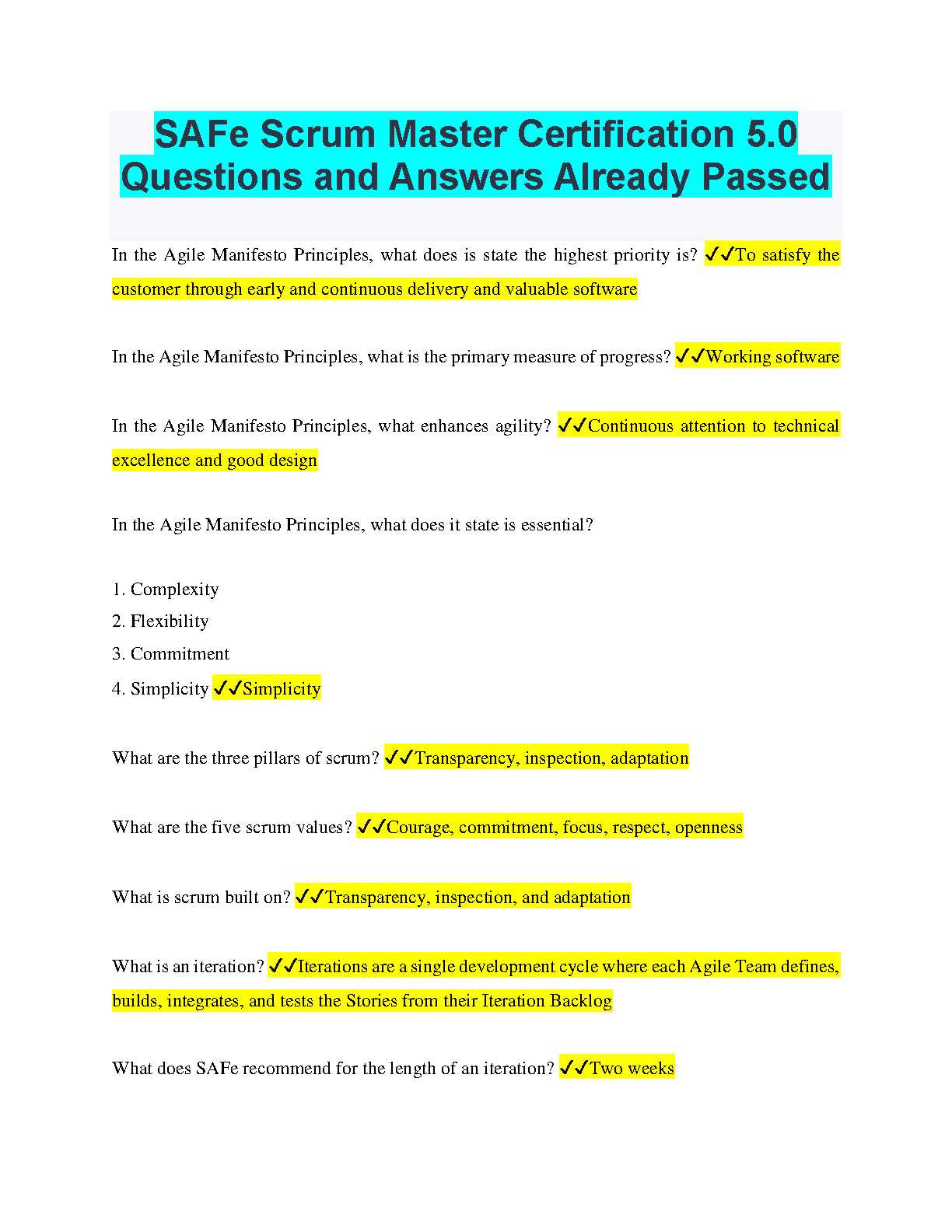 safe agilist certification exam answers