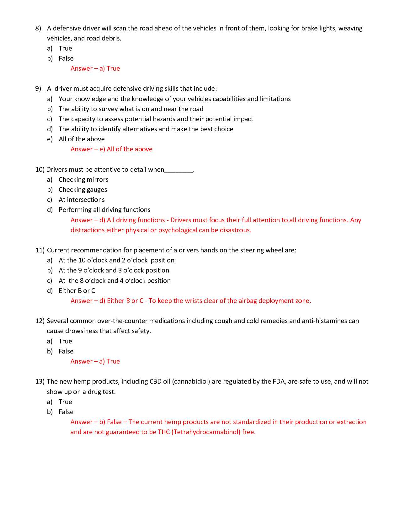 safe2drive final exam answers florida