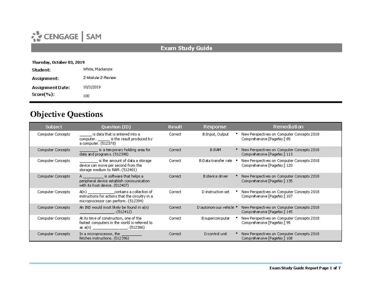 sam cengage exam answers