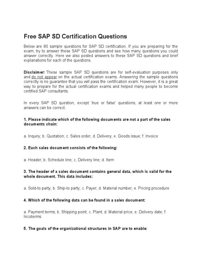 sap certification exam questions and answers