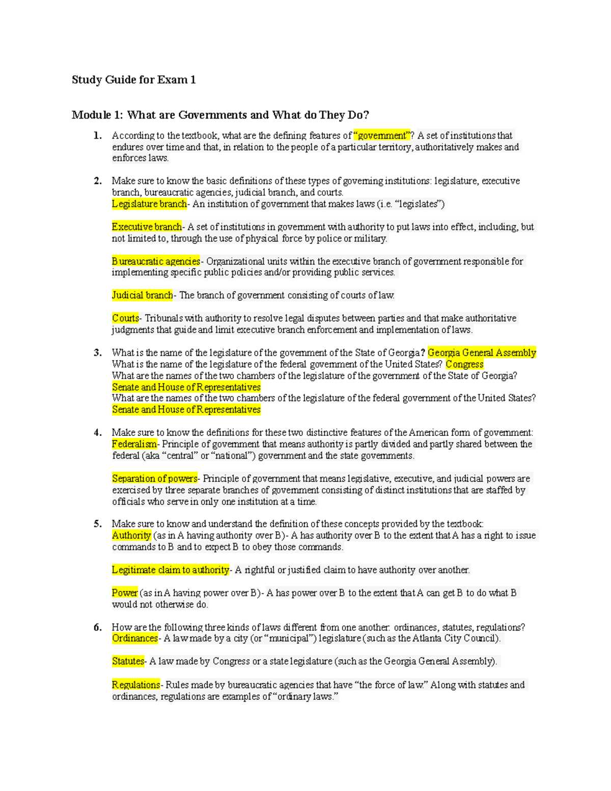 american government final exam study guide answers