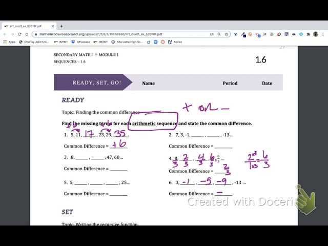 secondary math 1 module 1 answer key