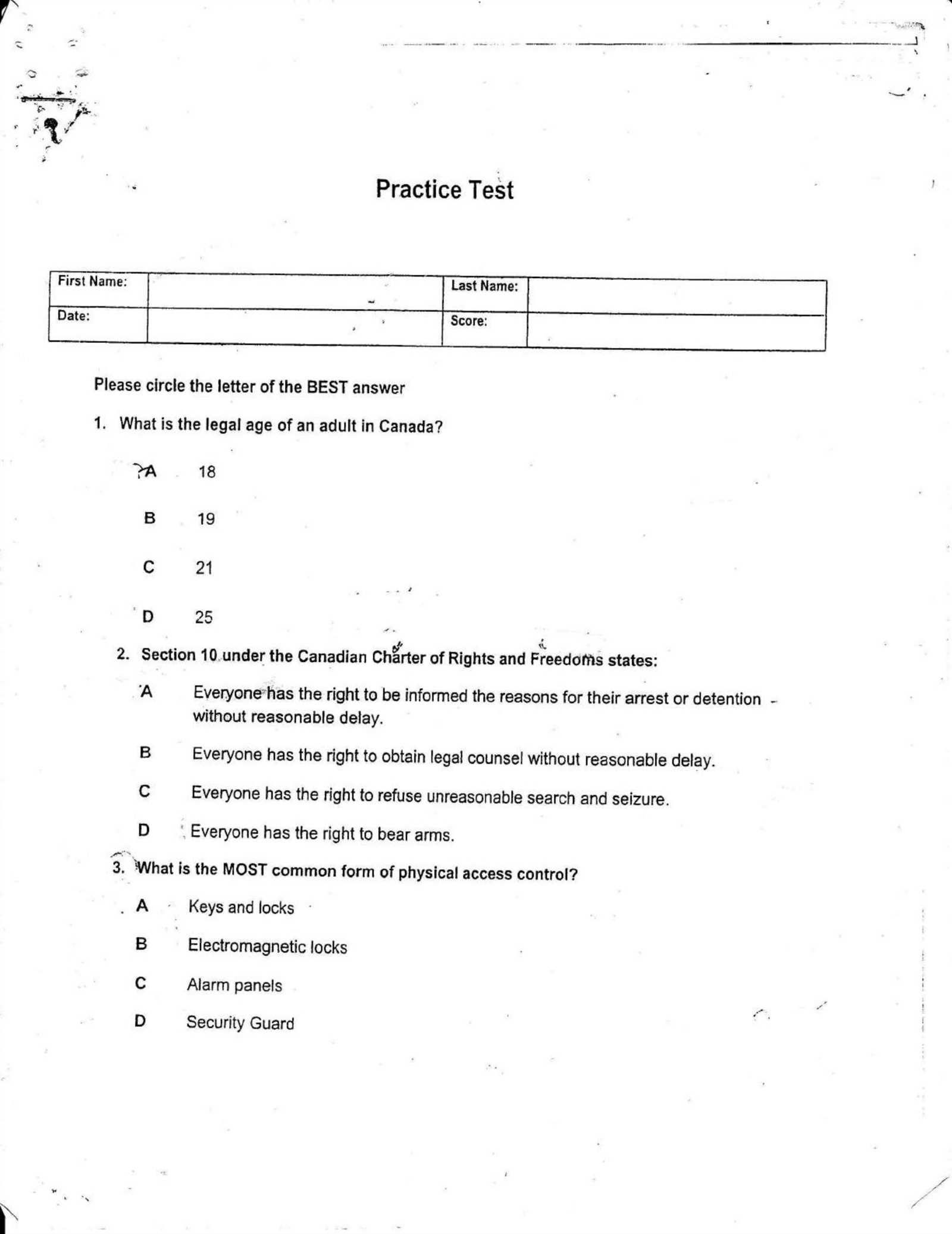 security guard exam answers nevada