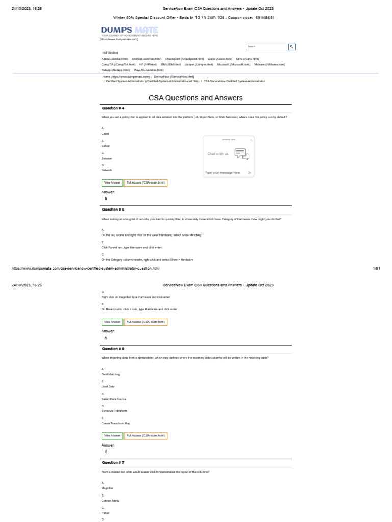 servicenow csa exam questions and answers