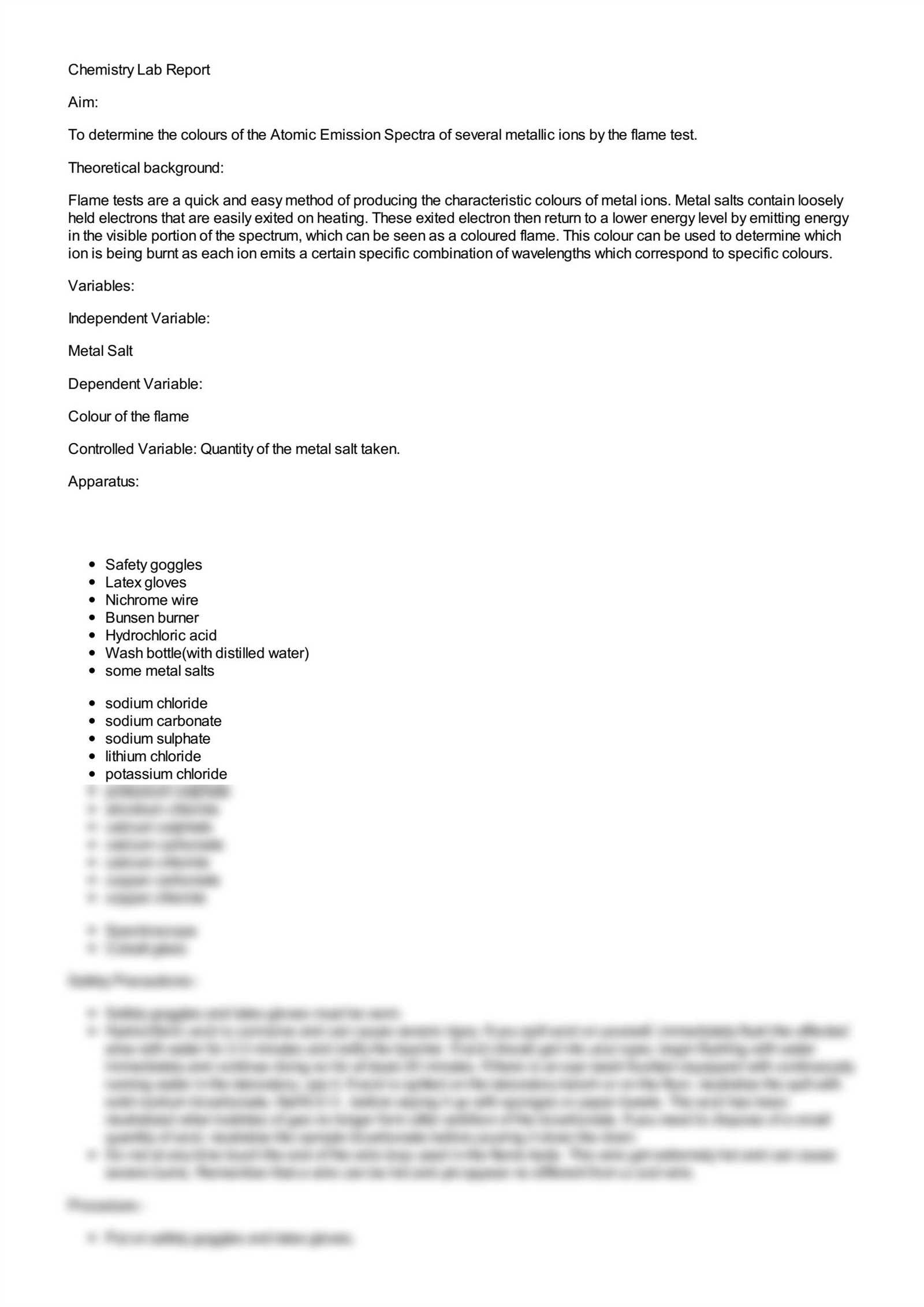 chemistry flame test lab answer key