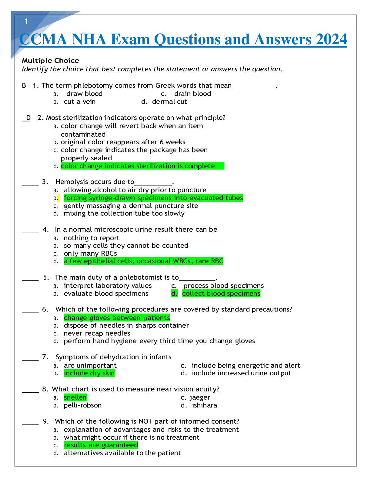 nha medical assistant exam questions