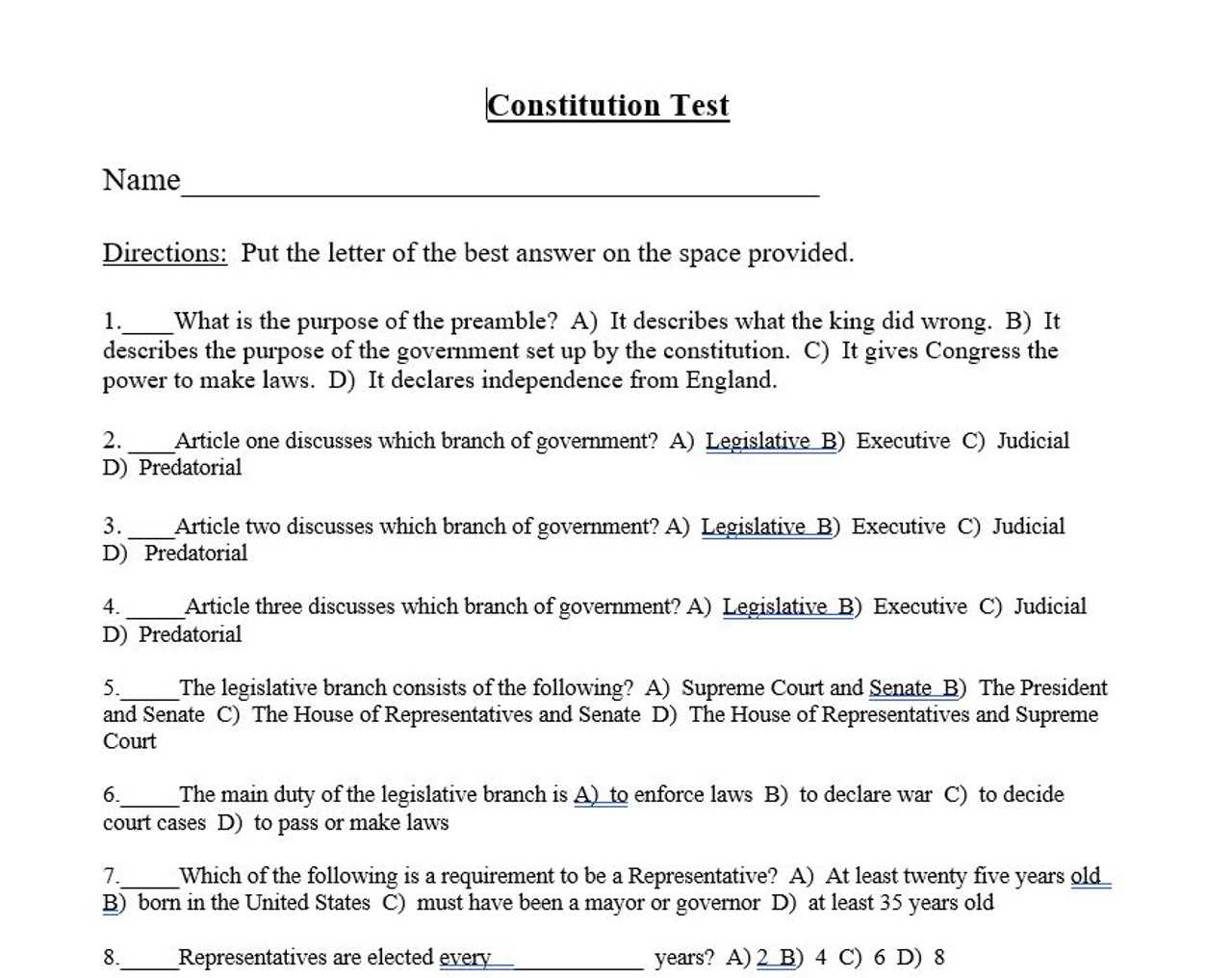 american government semester exam answers