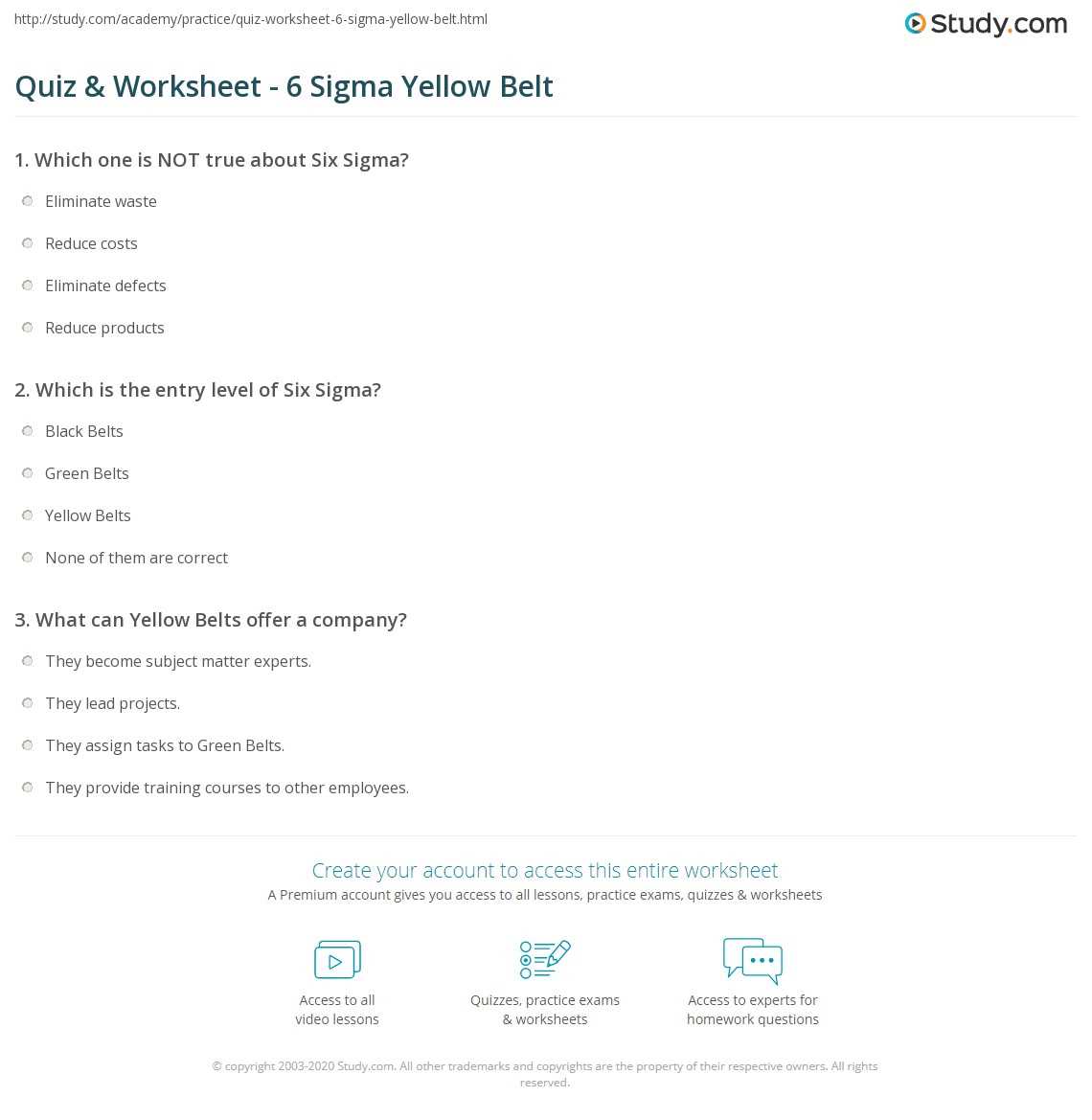 six sigma online white belt exam answers