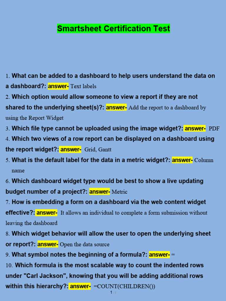 smartsheet certified user exam answers