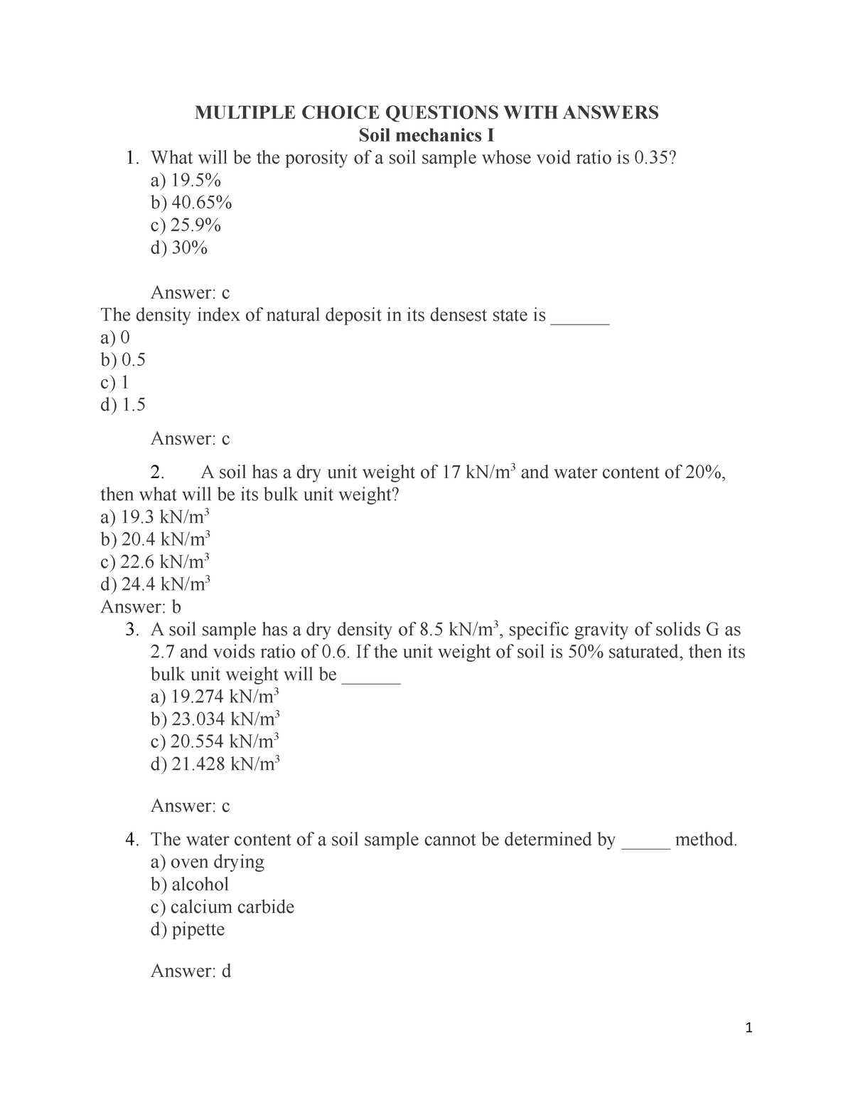 soil mechanics exam questions answers