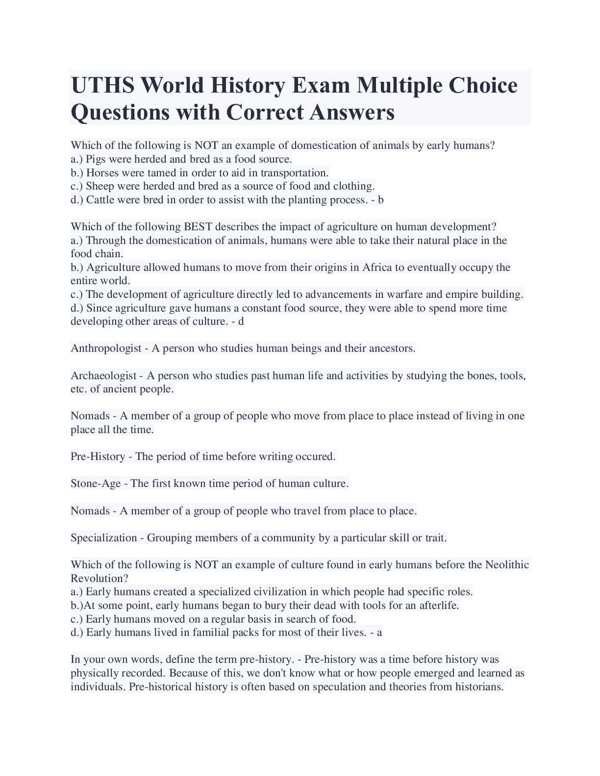 special points exam answers