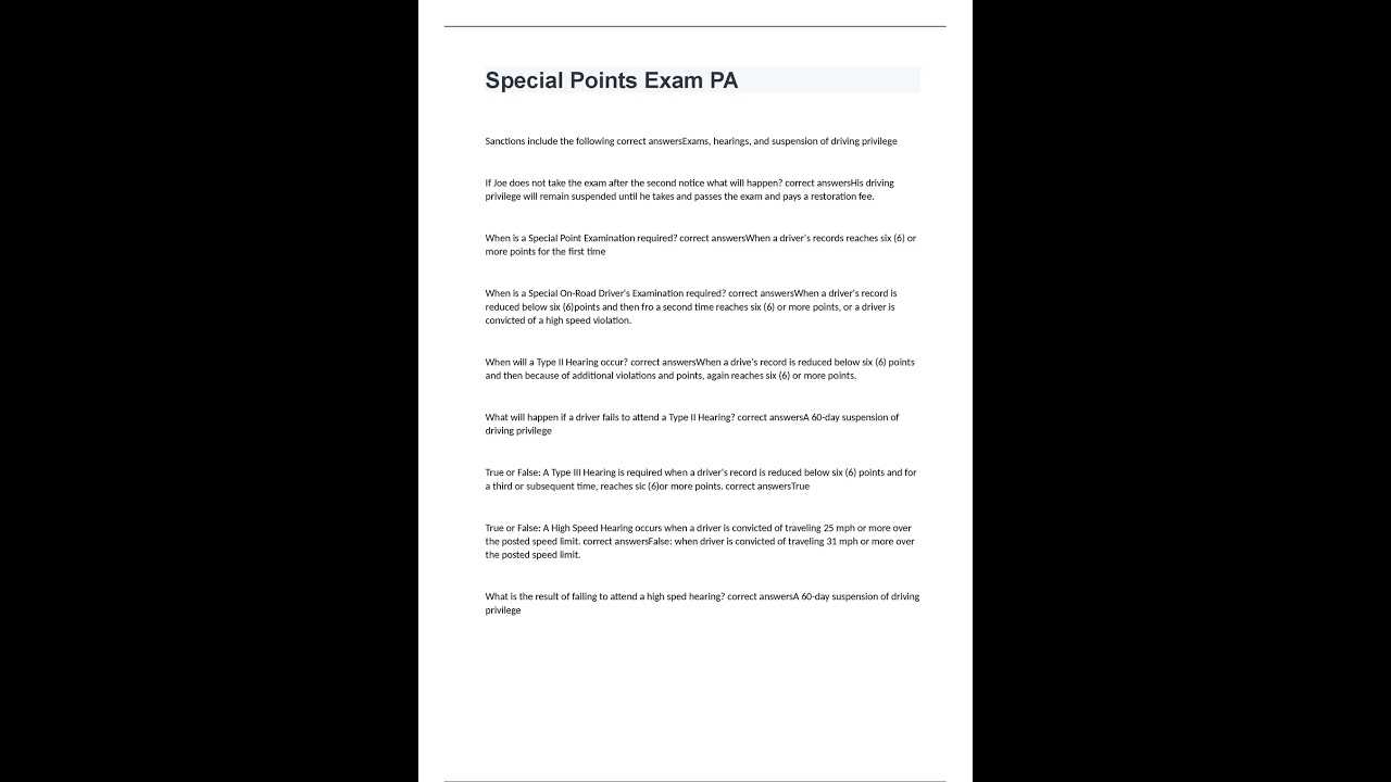 special points exam pa answers