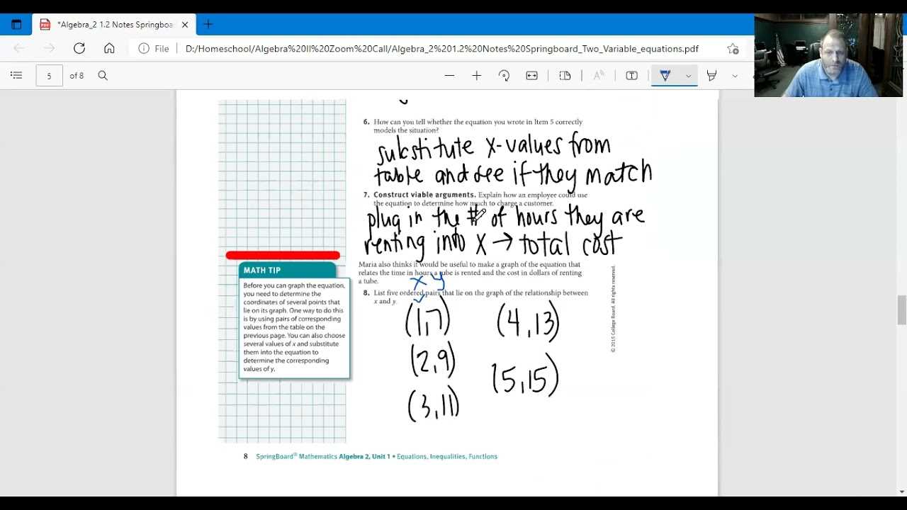 springboard algebra 1 answer key