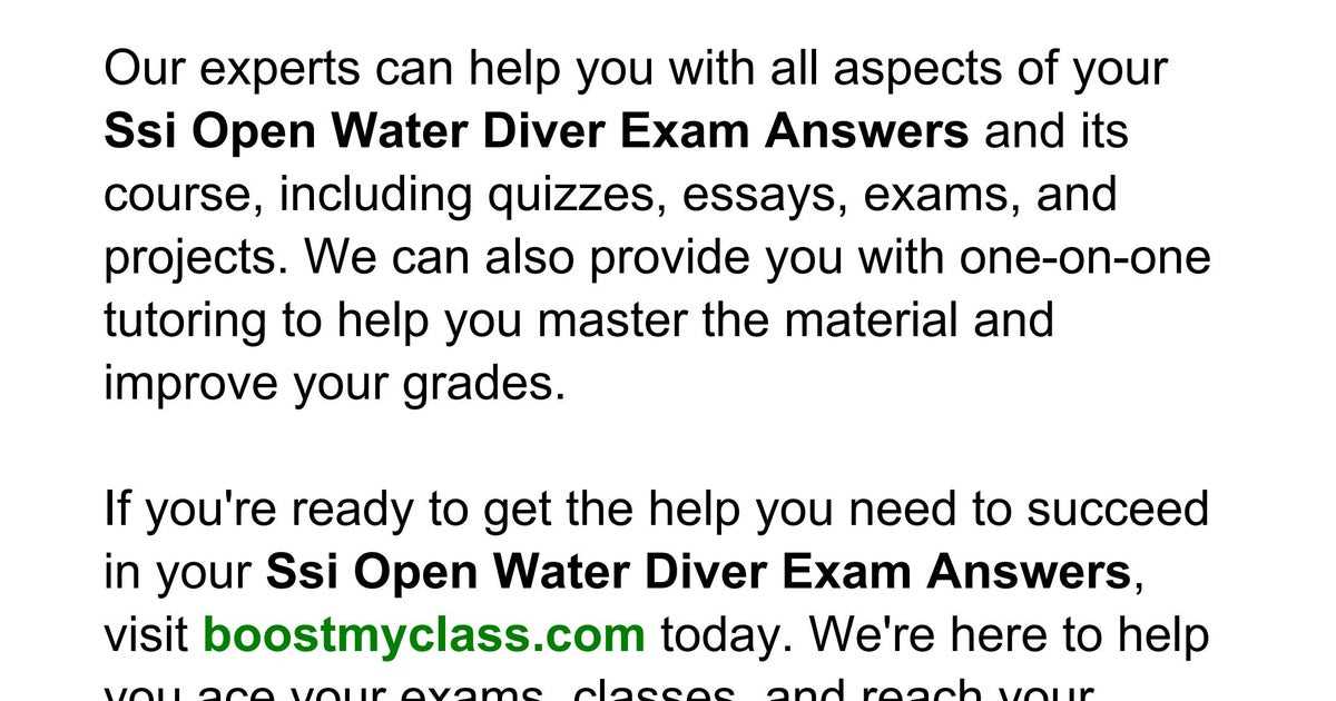 ssi open water diver exam answers