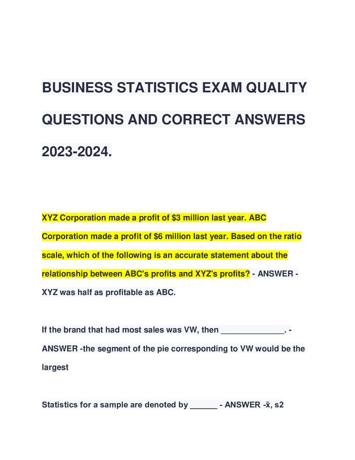 statistics exam 3 answers