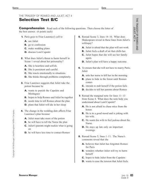 the tragedy of romeo and juliet act 1 worksheet answers