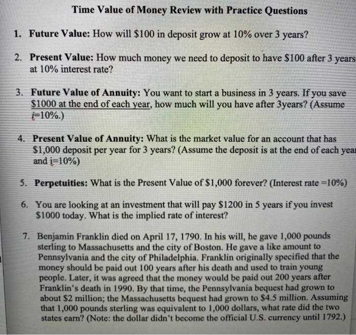 time value of money exam questions and answers