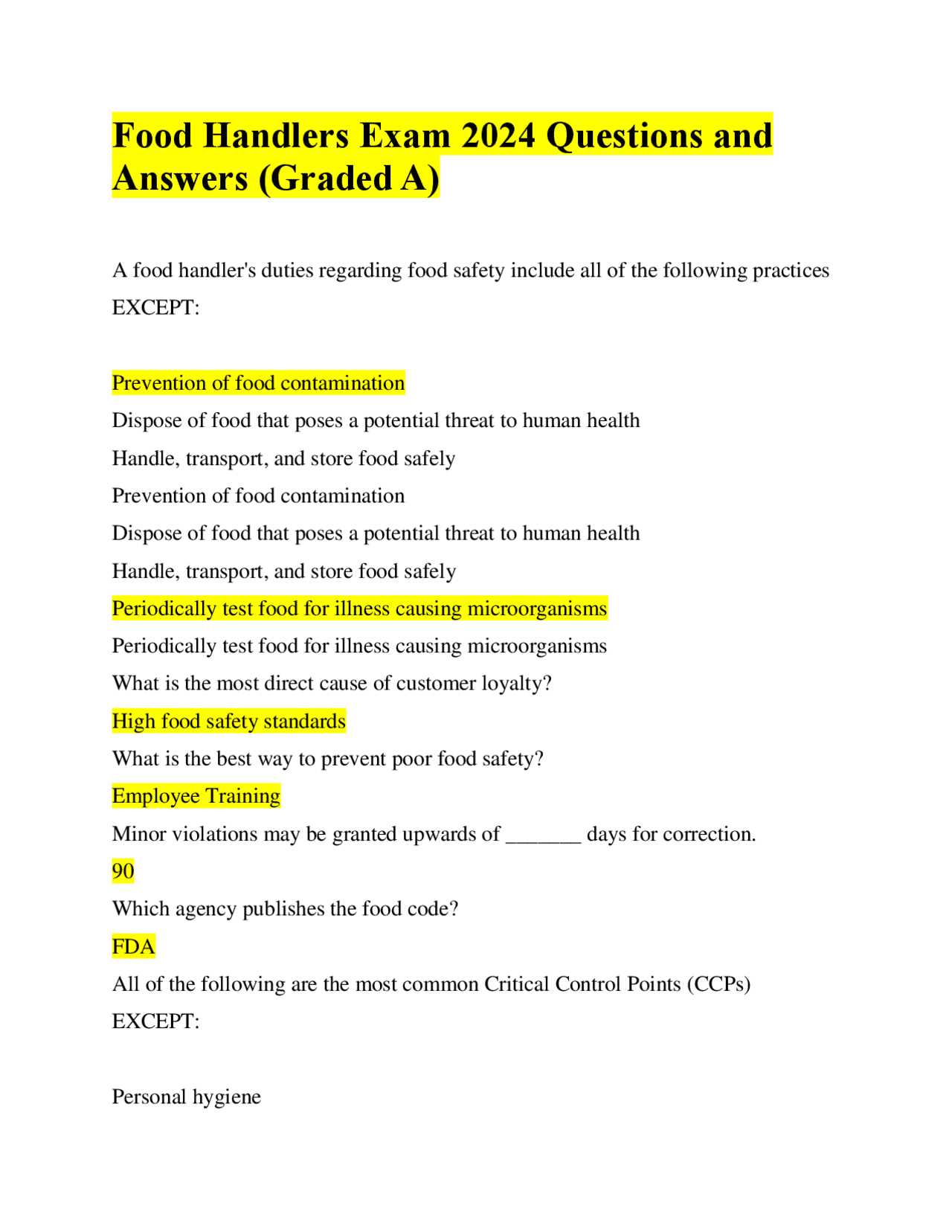 nyc food protection course final exam questions