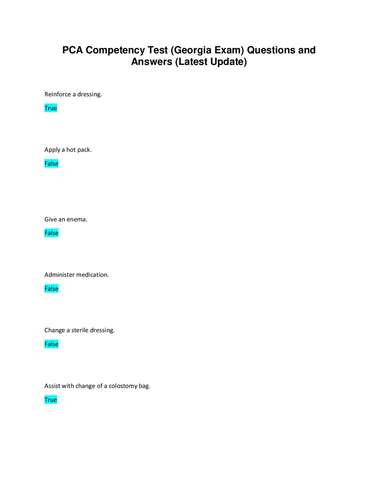 pca test answers