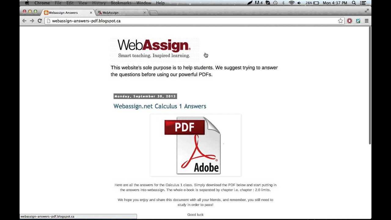 webassign test answers