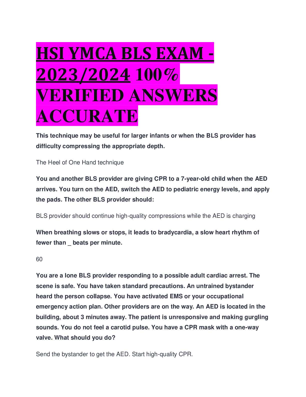 ymca cpr exam answers