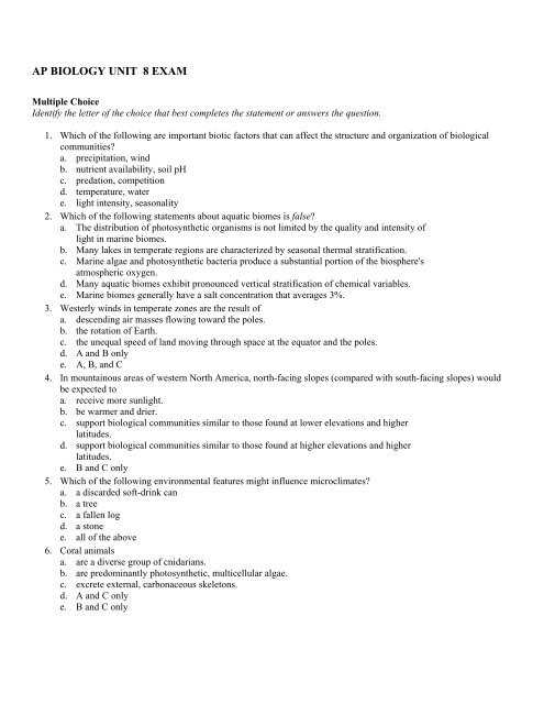 ap biology exam questions and answers