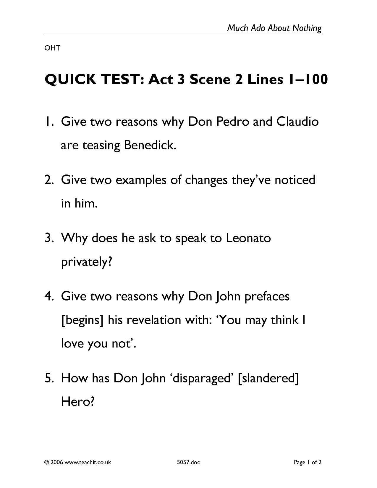 much ado about nothing exam questions and answers