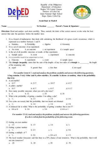 grade 8 math final exam